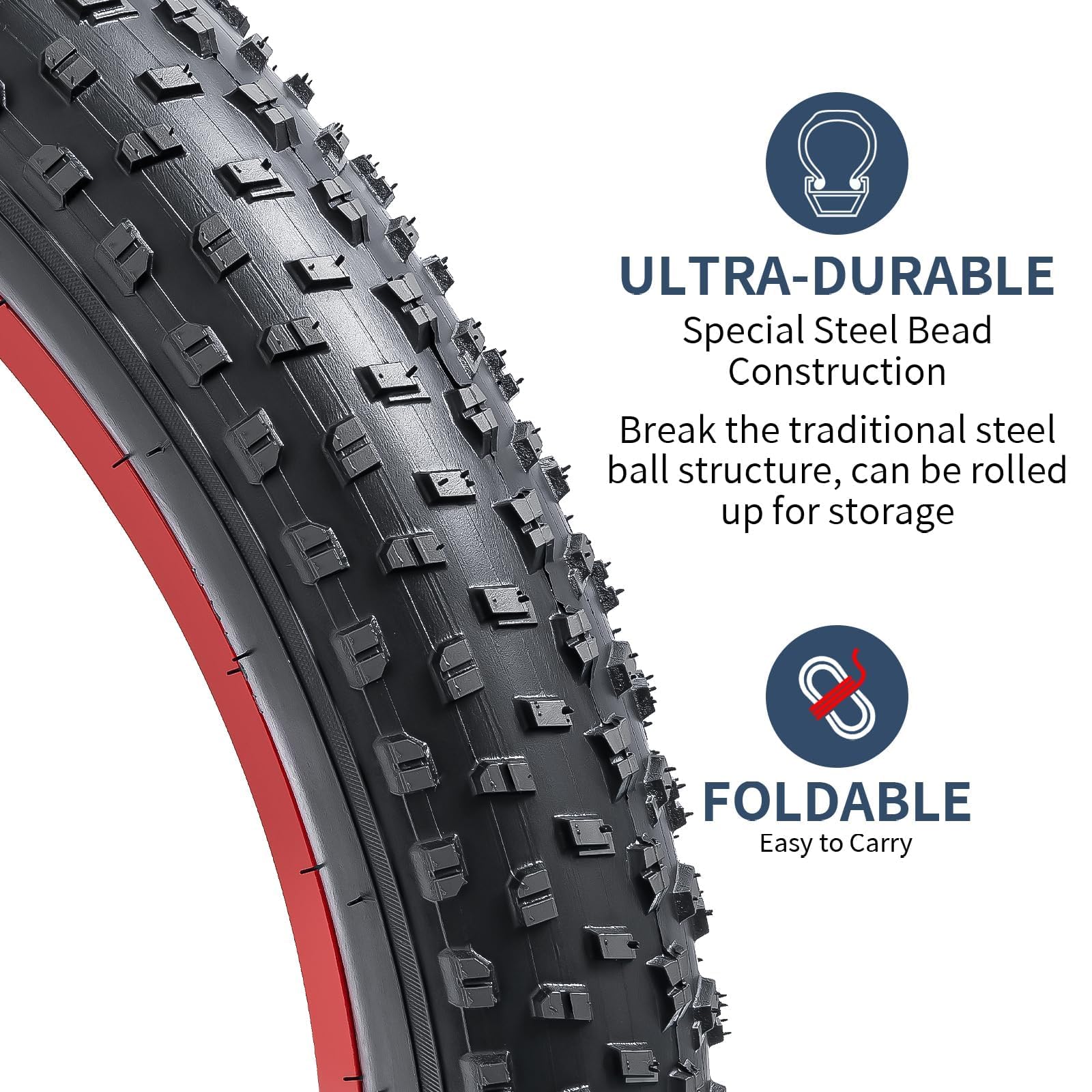 YunSCM 1-PC 26" Foldabel Bike Fat Tyre 26x4.0 ETRTO 100-559 with 26 inch Heavy Duty Inner Tube 26x4.0/4.50 AV32mm Schrader Valve, Compatible with