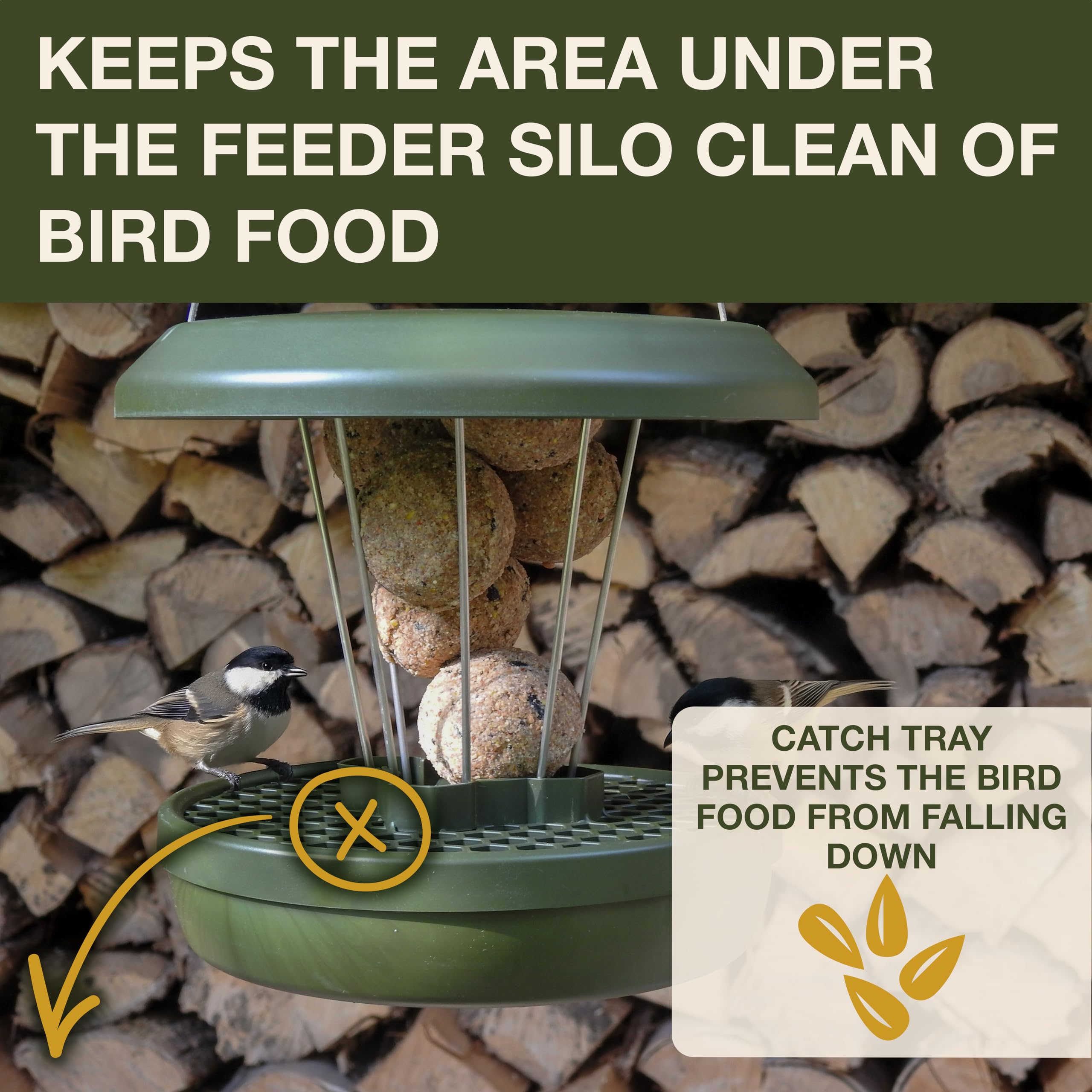 Smart Bird Feeder Lucerne | Hanging No Mess Station | Rat and Mouse Proof | Robin, Niger Seed Tray Catcher | Robust and Reliable | For Fat Balls |