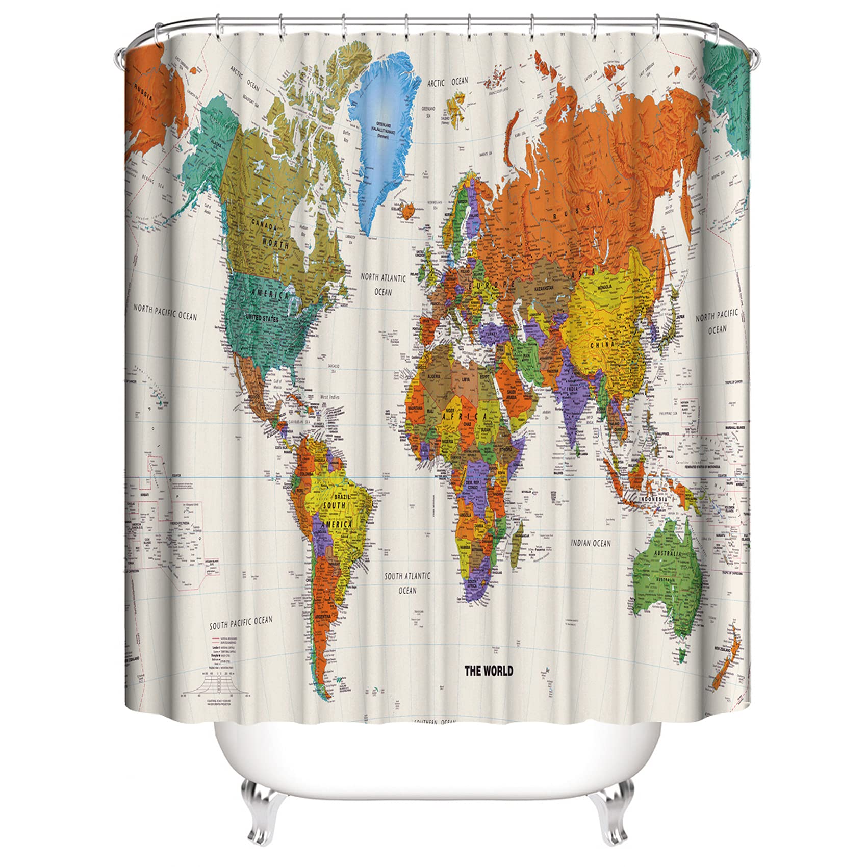 LIVETTY World Map Bathroom Shower Curtains Fabric Shower Curtain Waterproof Curtains for Bathroom Quick-Drying Kitchen Curtains Machine Washable with