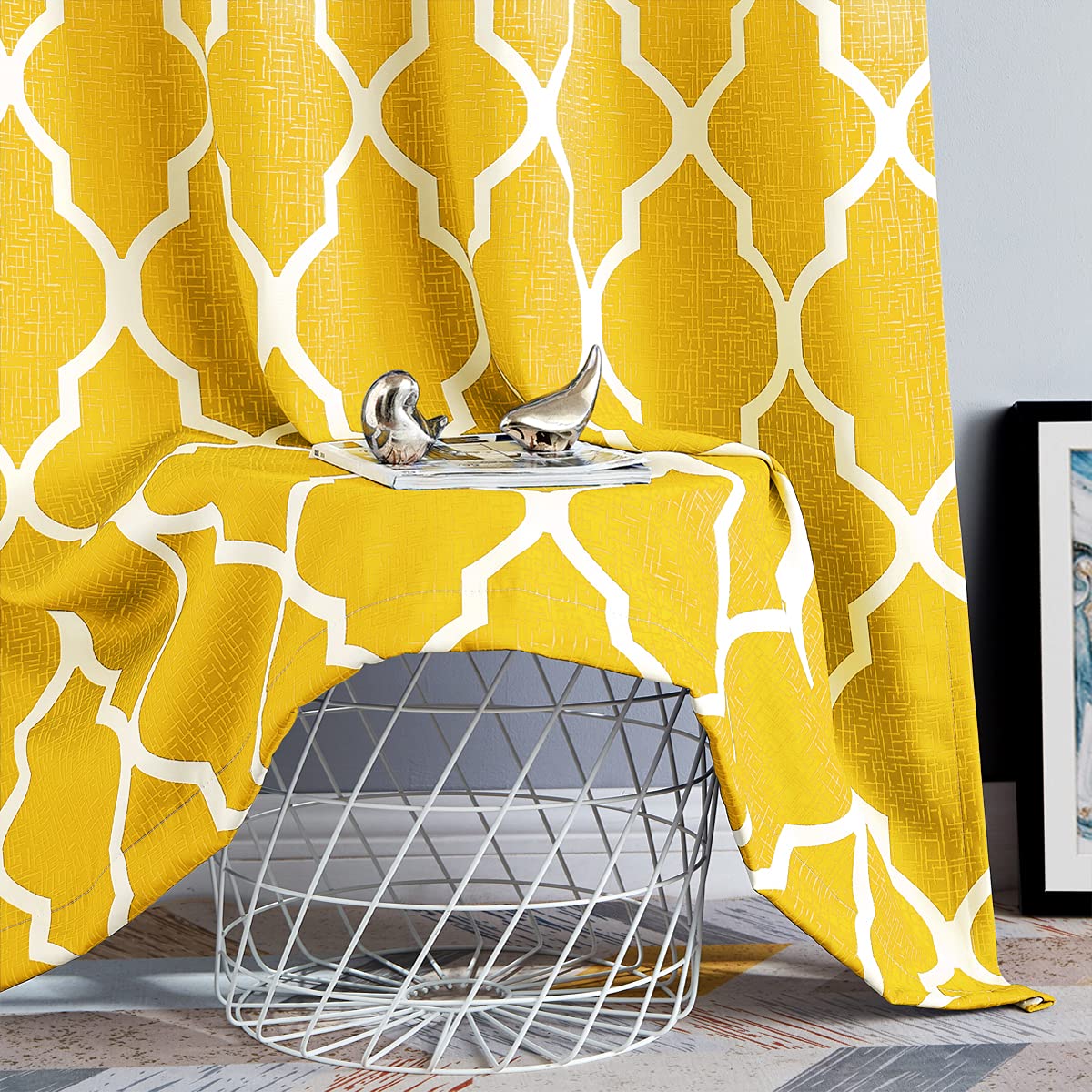 Beauoop Blackout Curtains for Living Room Yellow Ombre Curtains 90 Inch Drop Geometric Print Eyelet Curtain for Bedroom Room Darkening Thermal