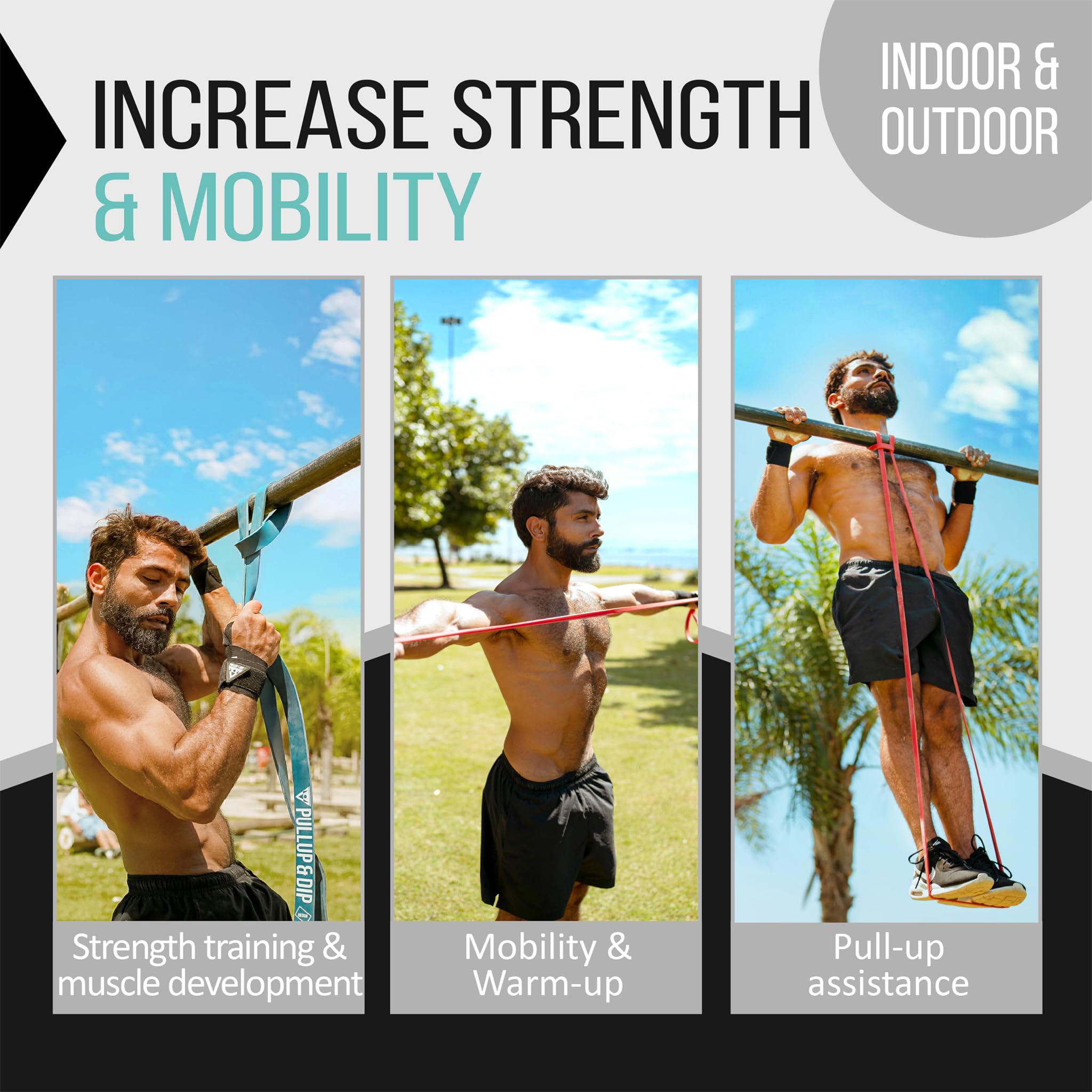 PULLUP & DIP Resistance Bands Pull Up Bands for Assisted Pull Ups, Calisthenics, Crossfit, Pull Up Bar; Premium Fitness Bands (EXTRA LIGHT + LIGHT +