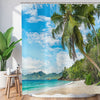 ASDCXZ Shower Curtain Palm Beach 180x200 cm, Summer Seaside Sandy Beach Blue Sky Tropical Plants Washable Shower Curtains Polyester Textile Waterproof