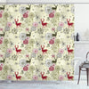 ABAKUHAUS Winter Shower Curtain, Deer Silhouettes with Blossoming Flowers Abstract Christmas Nature, Cloth Fabric Bathroom Decor Set with Hooks, 175 x