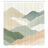 ABAKUHAUS Neutral Shower Curtain, Mountains Landscape Paint, Cloth Fabric Bathroom Decor Set with Hooks, 175 x 200 cm, Beige Ecru Green