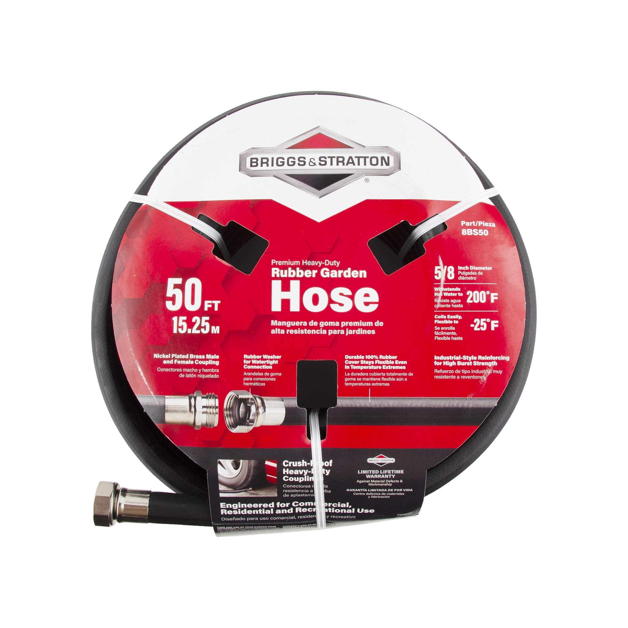 Briggs and Stratton 8BS50 Premium Heavy-Duty Rubber Garden Hose, Black, 50-Foot