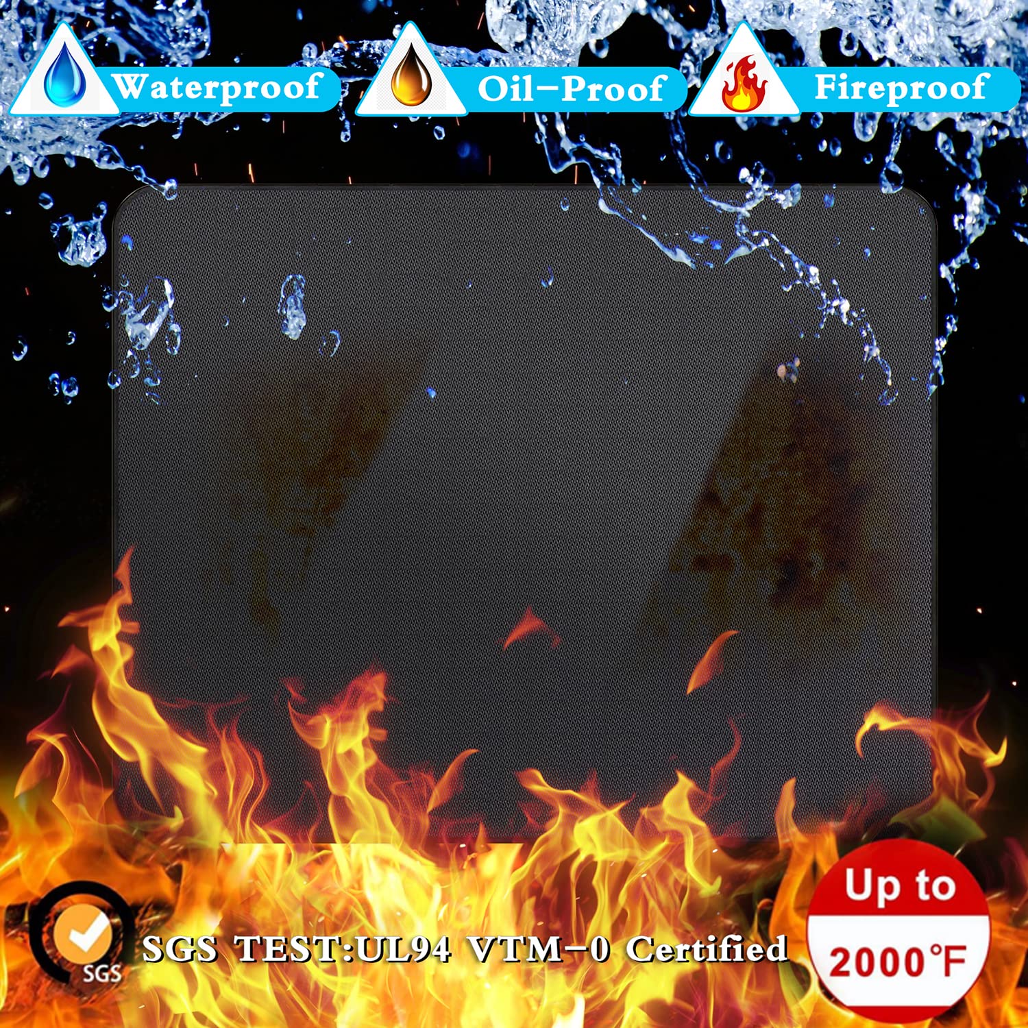 UBeesize Fireproof Mat, 96 x 122 cm Grill Mat, Floor Protection, Fireplace Mat, Grill Mat, Floor Protection Mat, Oil-Resistant, Waterproof, Non-Slip