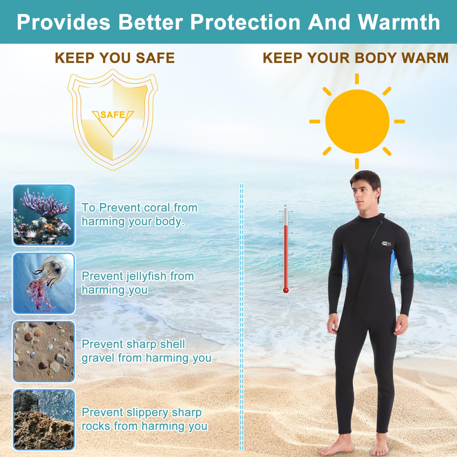 Gimilife Wetsuit for Men, Mens Wetsuits Full Length Wetsuit, 3mm Neoprene Wet Suit Mens Wetsuit Wet Suits for Diving Snorkeling Swimming Surfing