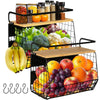 OMISHINE 2 Set Magnetic Shelf, Fruit Baskets for Kitchens, Spice Rack Fruit Bowls 2 in 1 Onions and Potatoes Storage, Vegetable Organiser, Magnetic
