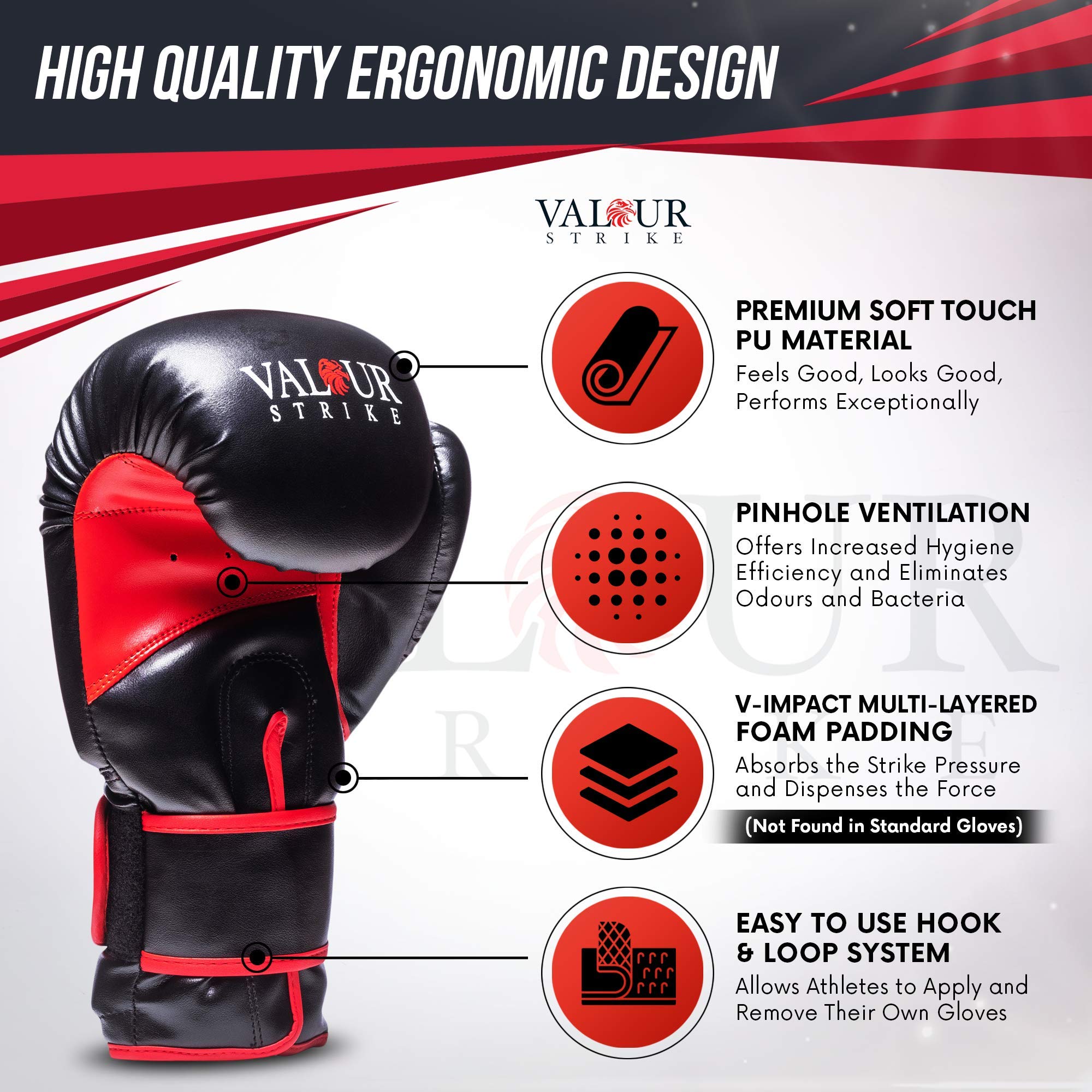 Valour Strike Boxing Gloves for Men Women Ladies | Set in Ounce 16oz 14oz 12oz 10oz 8oz for Pro Sparring Kickboxing MMA Muay Thai | EAGLE FORCE CV-10Z