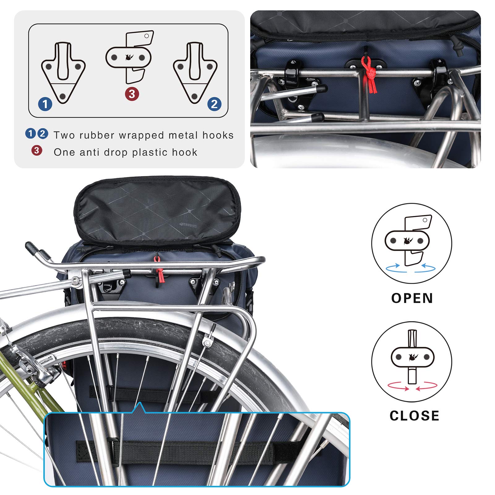 Rhinowalk Bike Pannier Bag 20L Bicycle Rear Rack Bag Laptop Storage Bag Backpack Shoulder Bag with Rain Cover