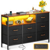 Coleshome Chest of Drawers Bedroom, with Colour Changing LED Strip and 2 USB & 2 AC Ports Sockets, Dresser with 7 Fabric Drawers Suitable for
