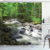 ABAKUHAUS Forest Shower Curtain, Rushing Riverbed with Rocks Trees Mountain Branches Shrubs Nature Scenery, Cloth Fabric Bathroom Decor Set with