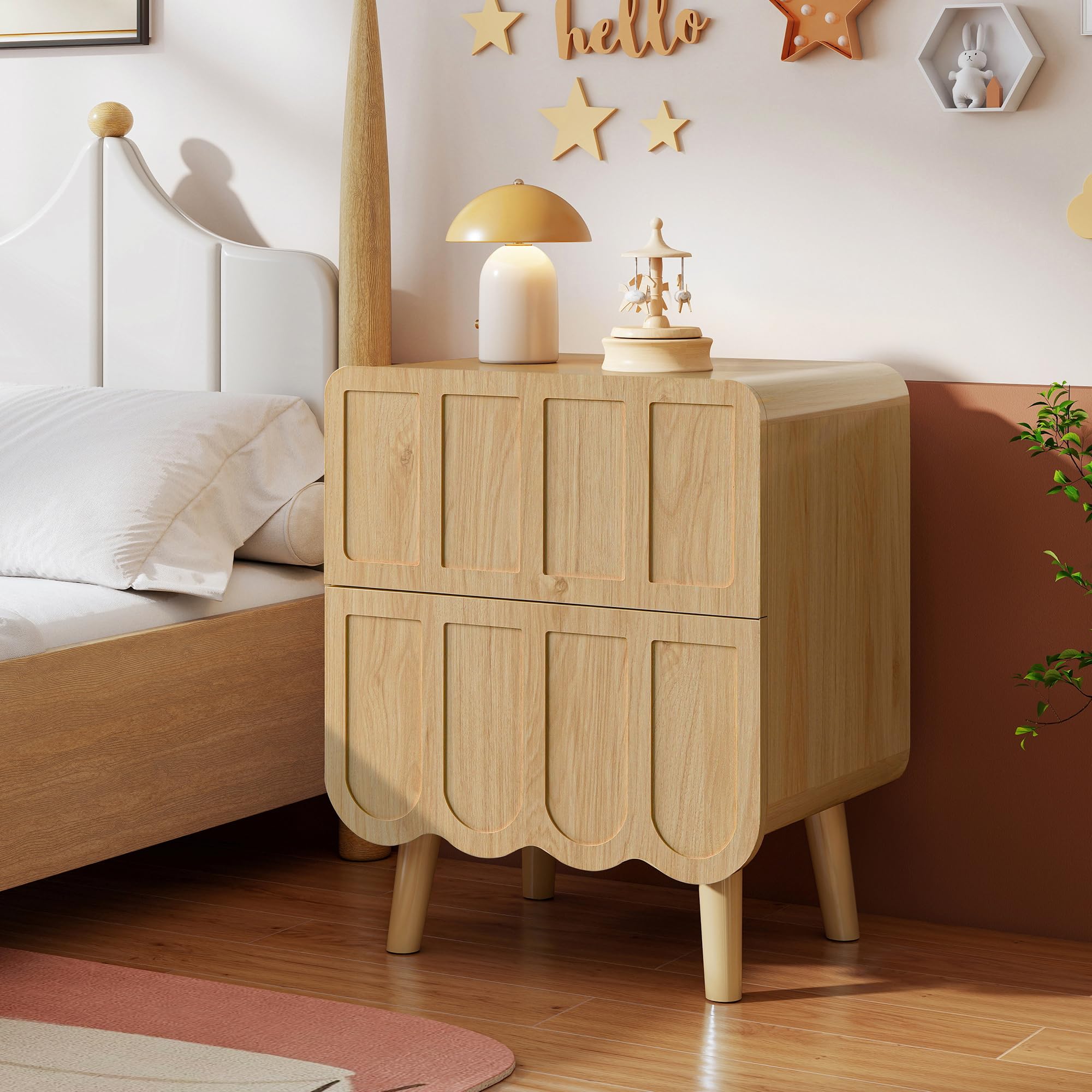 LYNCOHOME Bedside Table,Wood Bed Side Table,Nightstand with 2 Drawers,End Table for Bedroom,Living Room,Modern Design
