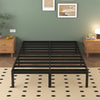 Lutown-Teen Metal Bed 160 x 190 cm with Round Legs, 36 cm Height Bed Frame Double Bed with Metal Slatted Frame, Black