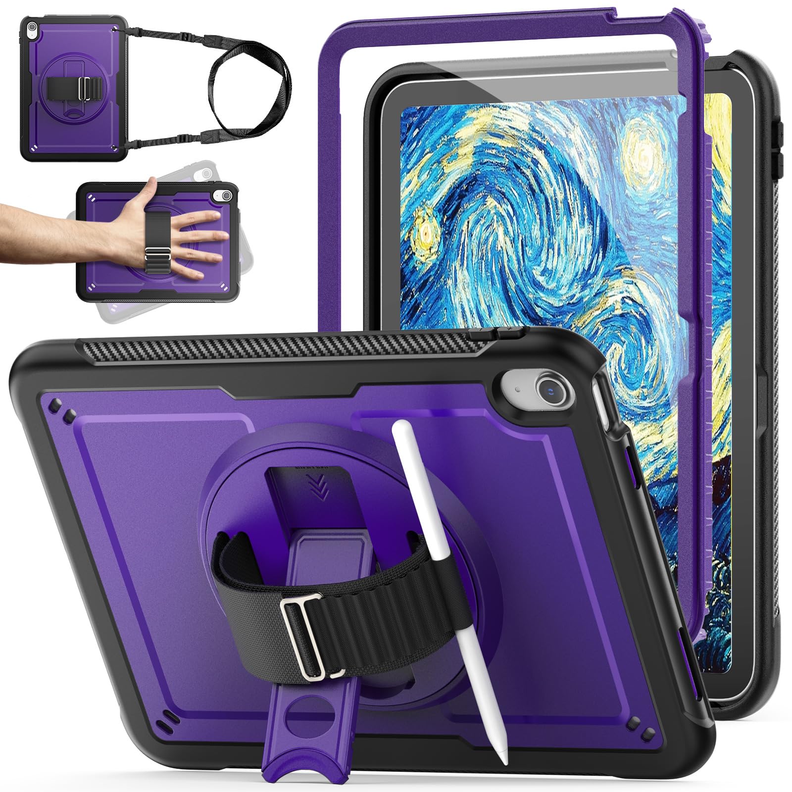 Case for iPad (A16) 11th/10th Generation 11/10.9 Inch 2025/2022, Sturdy Duty Full-Body Shockproof Protective Case with Screen Protector, Hand/Shoulder