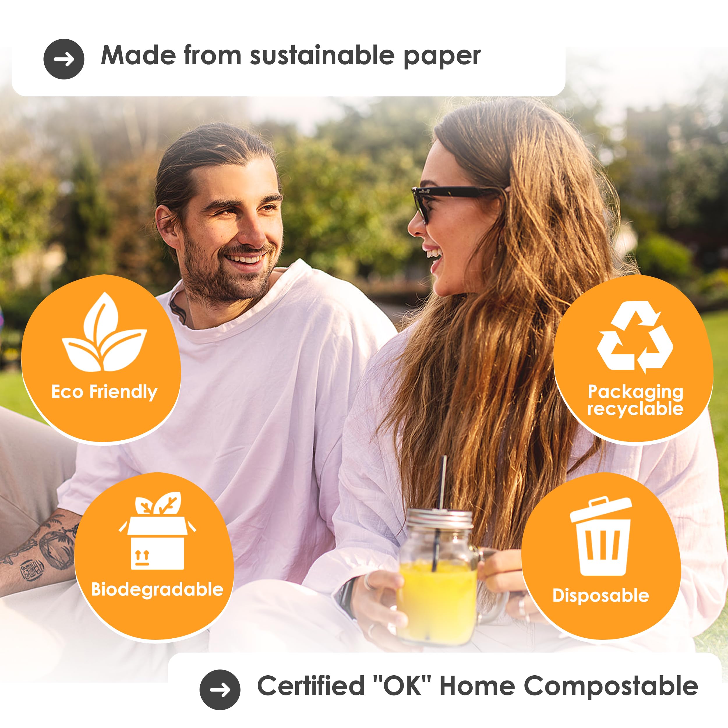 SustainaBuddies 2400 Medium Disposable Paper Drinking Straws | FSC-Certified, Biodegradable and Compostable | Strong and Durable