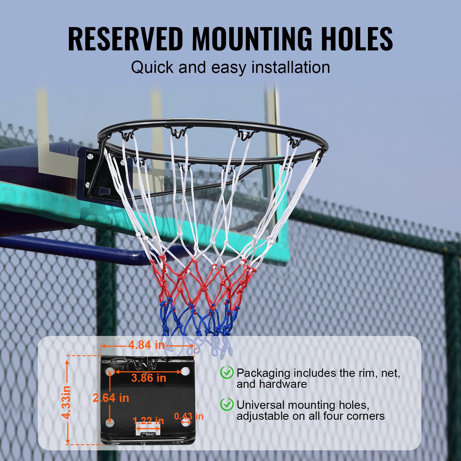 VEVOR Basketball Rim, Wall Door Mounted Basketball Hoop, Heavy Duty Q235 Basketball Flex Rim Goal Replacement with Net and Double Spring, Standard 18"