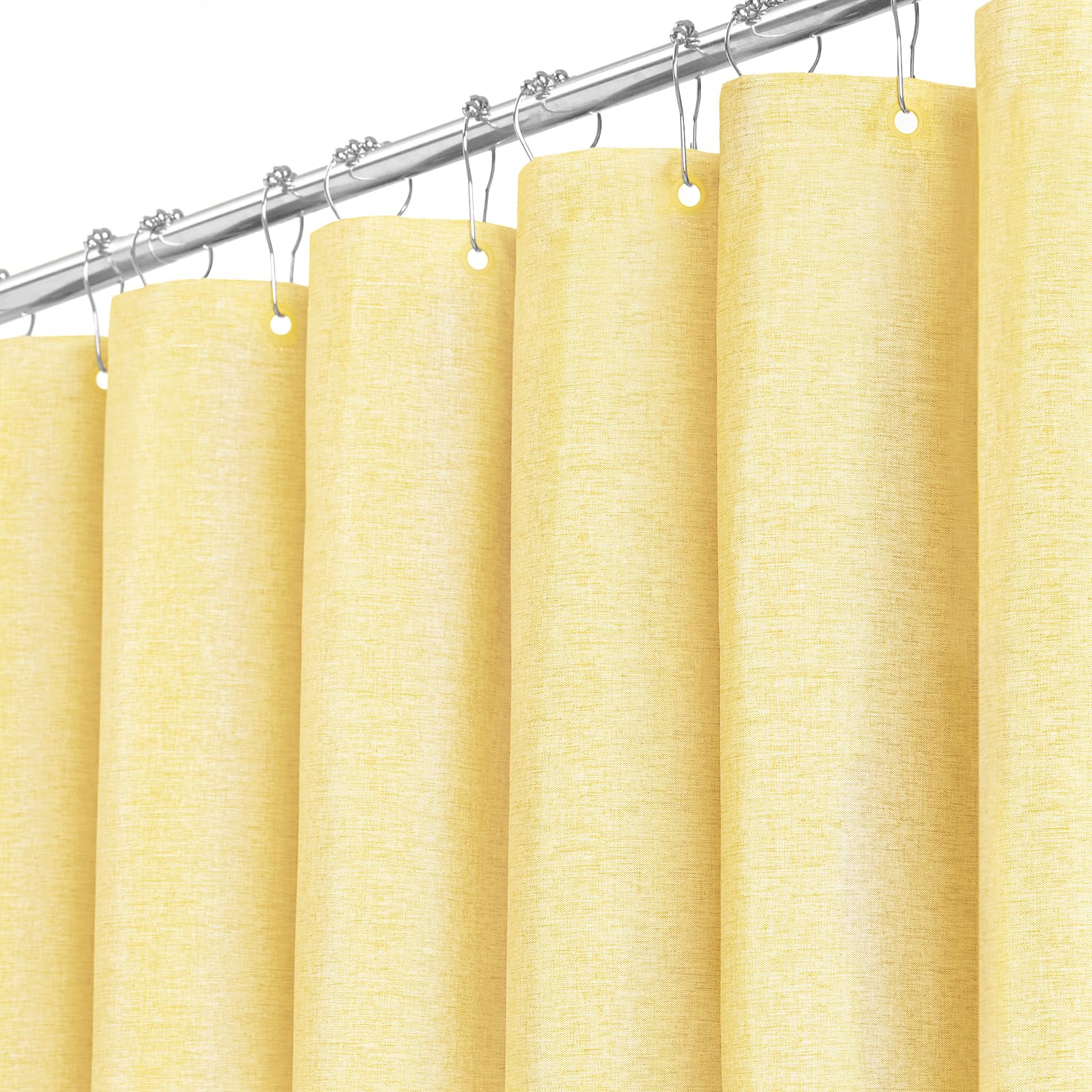 BTTN Yellow Linen Shower Curtain, Modern Mildew Resistant Textured Fabric, Luxury Waterproof Polyester for Wet Bathroom, Durable and Washable, Thick