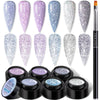 Saviland Reflective Glitter Gel Nail Polish Set - 6 Colors Super Flashing Diamond Gel Polish Set with Nail Brush, Purple Blue Black Sparkling Soak Off