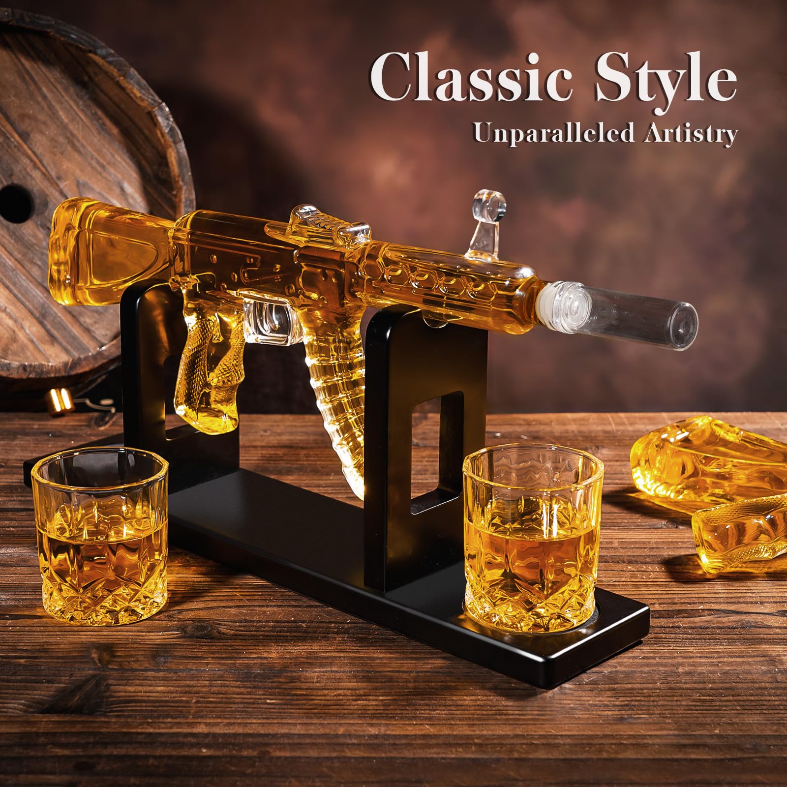 Oaksea Christmas Whiskey Gift Sets for Men, AK47 Whiskey Decanter Set with 2 Glasses, Unique Birthday Gifts for Dad Grandad, Cool Secret Santa