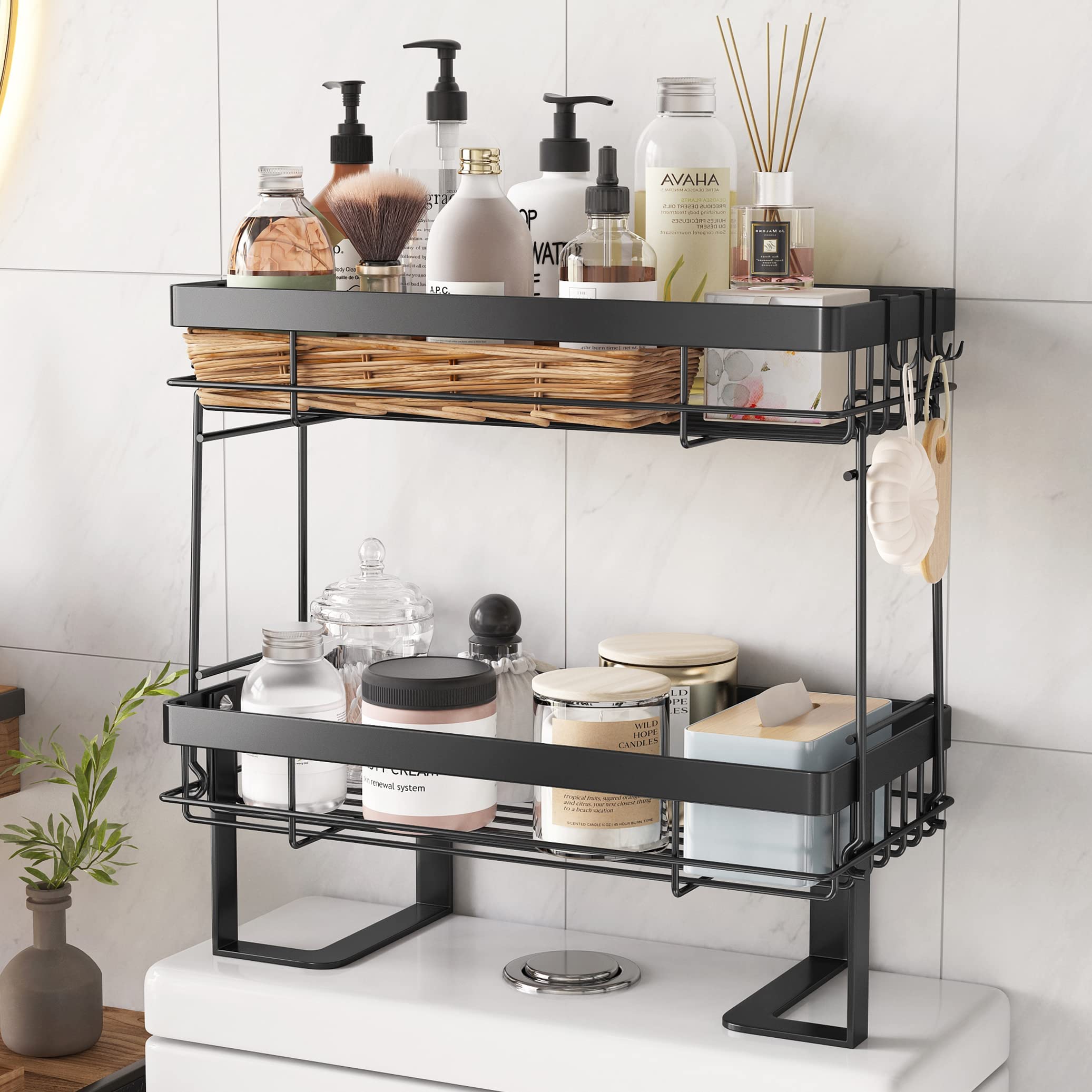 COVAODQ Over The Toilet Storage 2 Tier Bathroom Organizer Shelves Multifunctional over toilet bathroom organizer, No Drilling with Wall Mounting Space