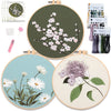 Myfelicity Embroidery Kit, 3 Flower Pattern Sets, Includes 3 Patterned Embroidery Cloths, 3 Threads, 3 Paper Instructions, 6 Needles and 1 Hoop?