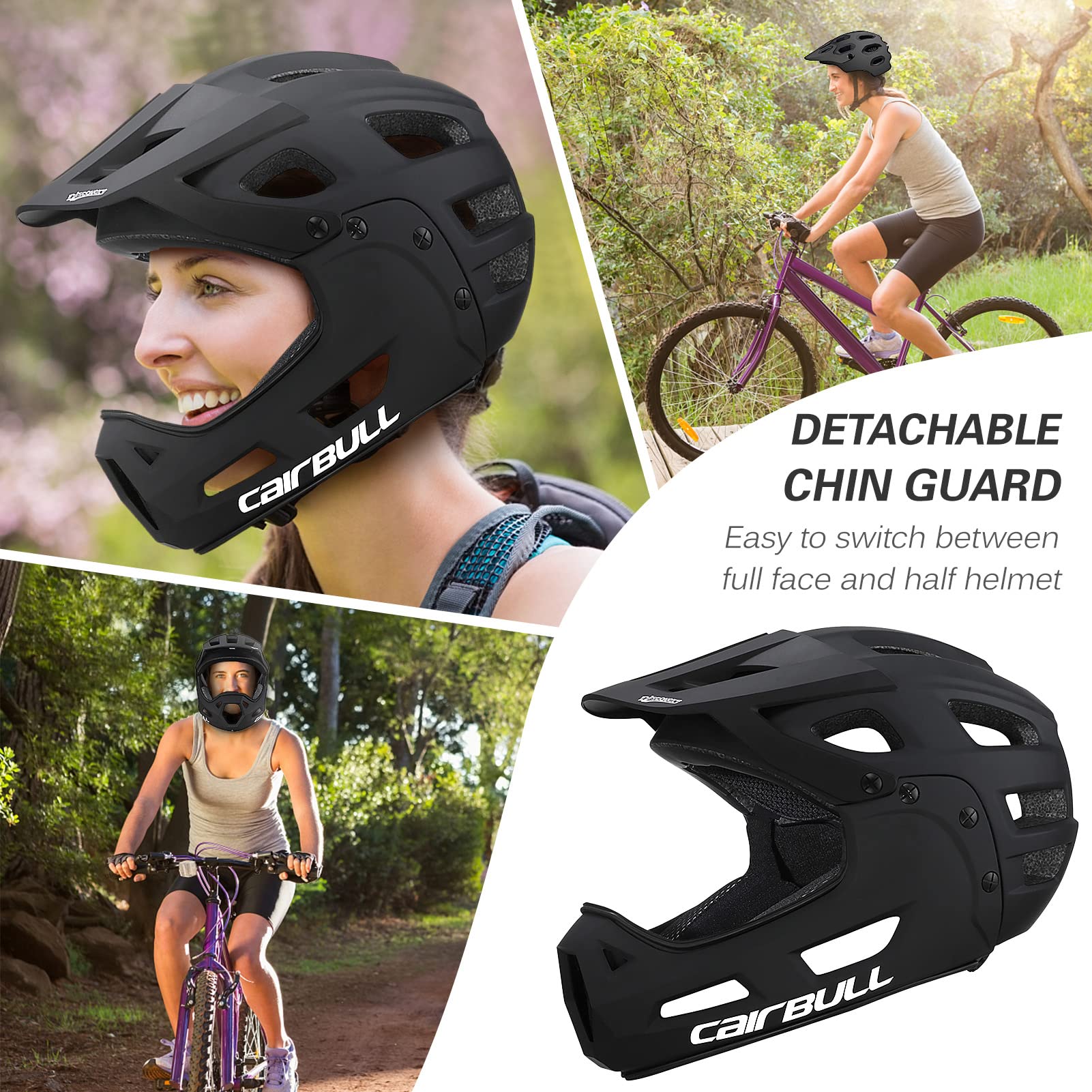 Lixada Full Face Bike Helmet,Adult Cycling Helmet with Detachable Chin Guard and Visor 54-61cm