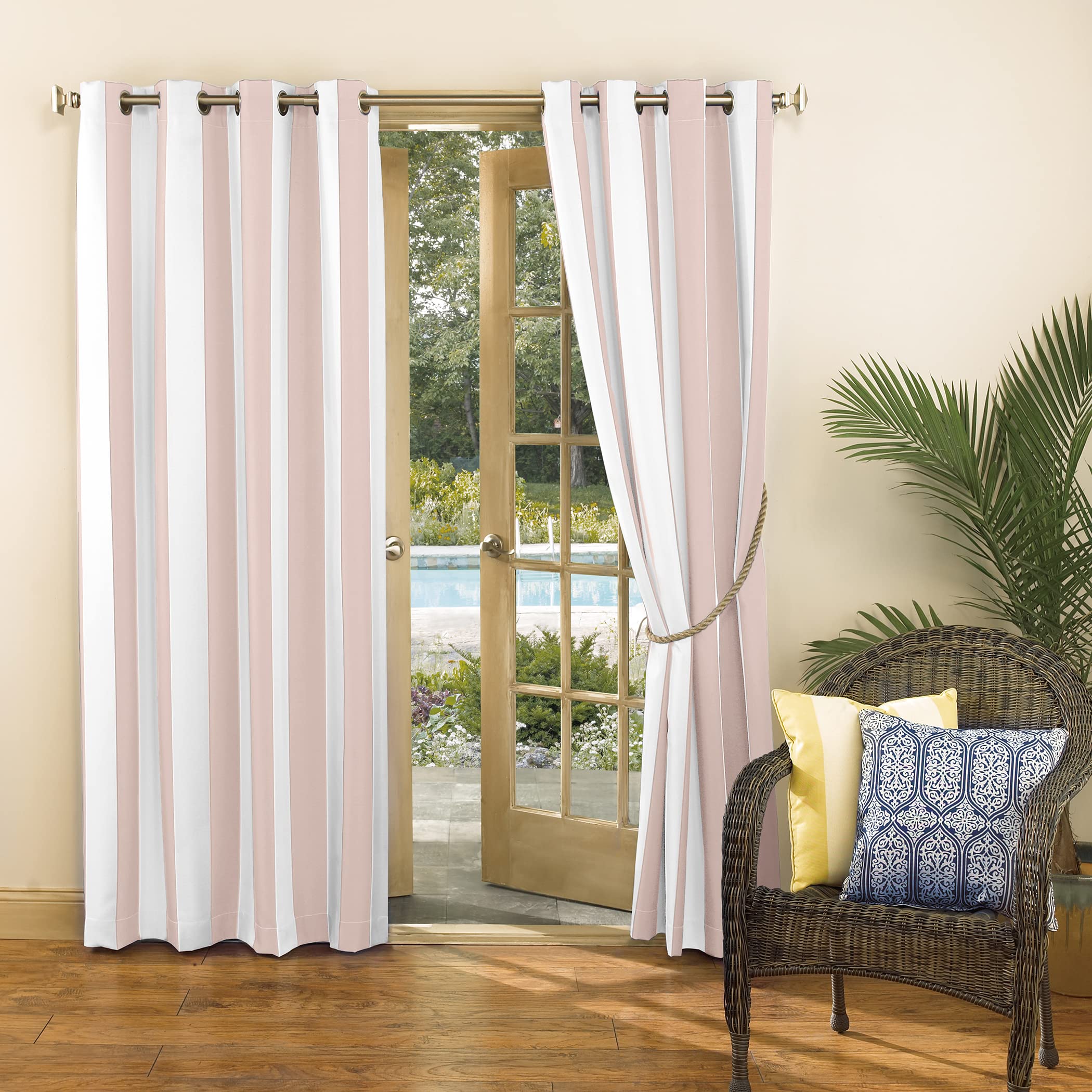 Sun Zero Valencia 2-Pack Cabana Stripe Indoor/Outdoor UV Protectant Energy Efficient Grommet Curtain Panel Pair