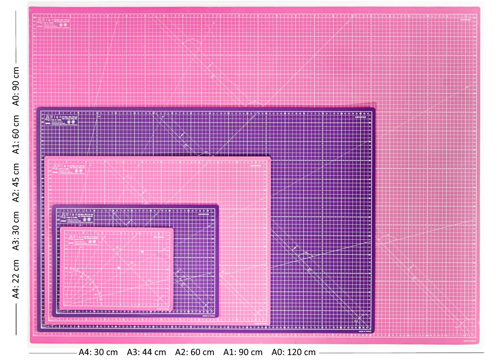 Elan A0 Cutting Mat Pink and Purple, 5-Ply Hobby Board for Crafts 120X90 CM, Extra Large Self Healing Cutting Mat A0, Extra Large Craft Board Pink