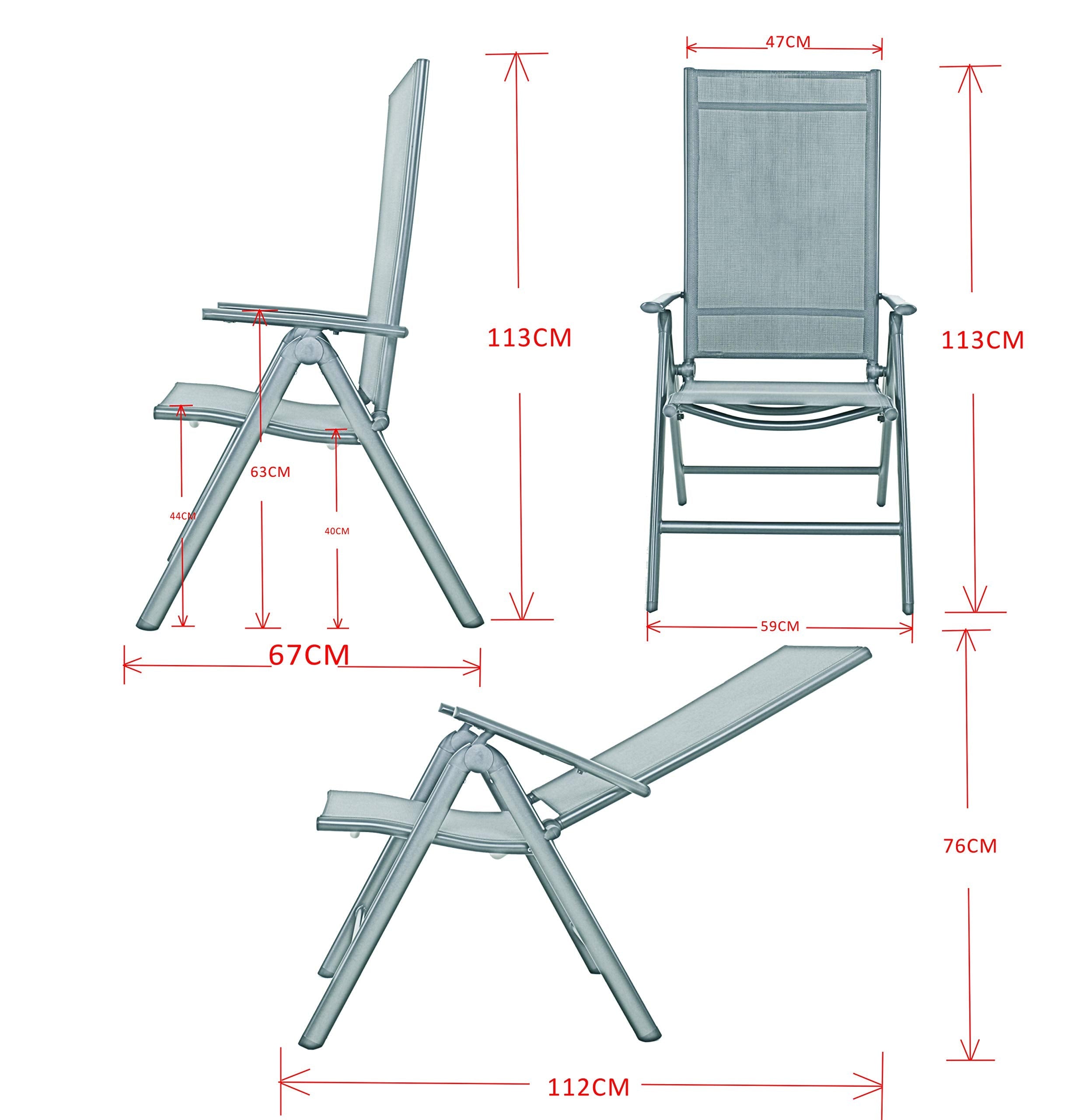 Chicreat 80510 High-Back Folding Camping Chair, Grey/Black, Aluminium, 67 x 59 x 113 cm