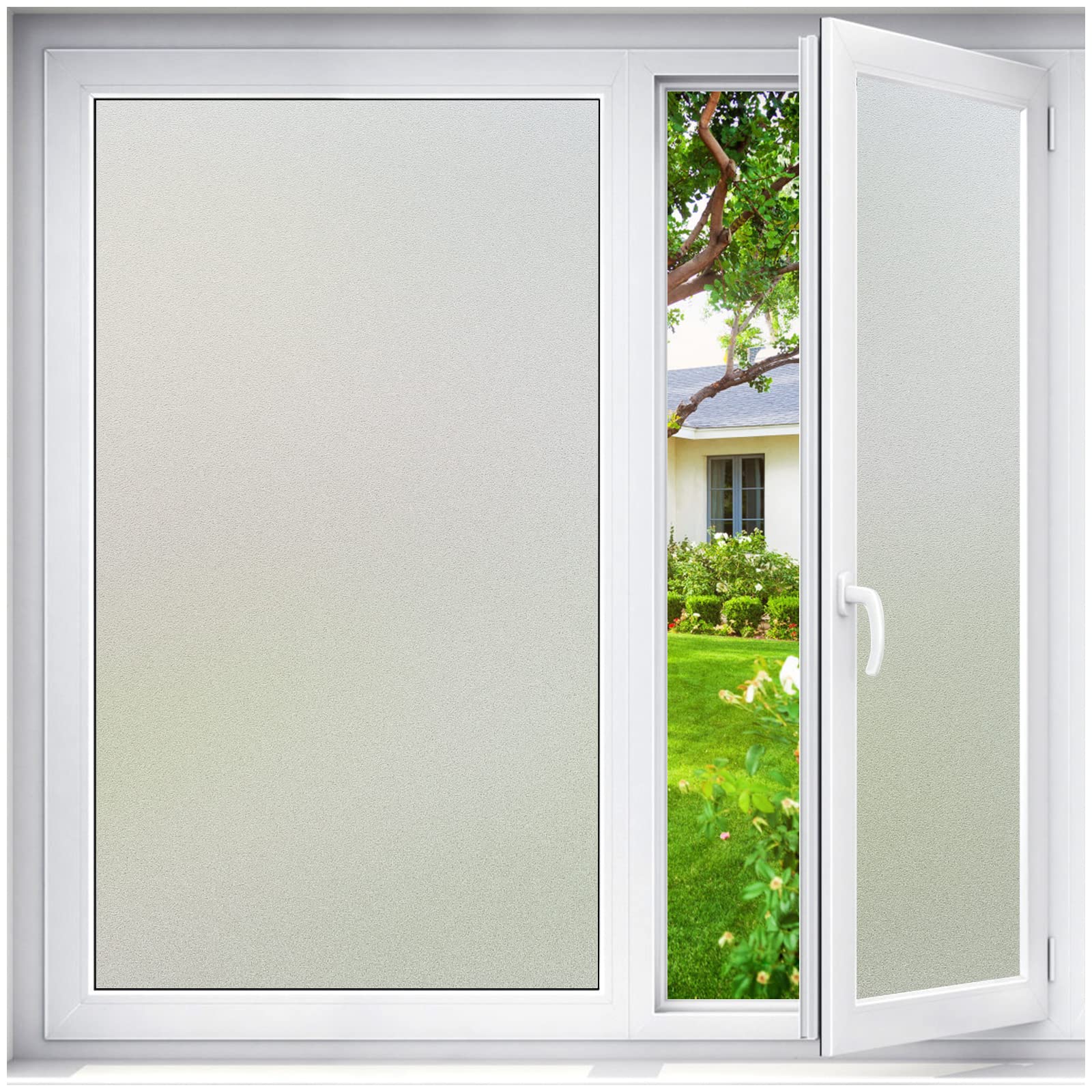 Haton Window Film Privacy for Glass Windows Frosted Film Frosting 90x300cm, Opaque Glass Sticker Self Adhesive Roll UV Block No Glue Static Cling