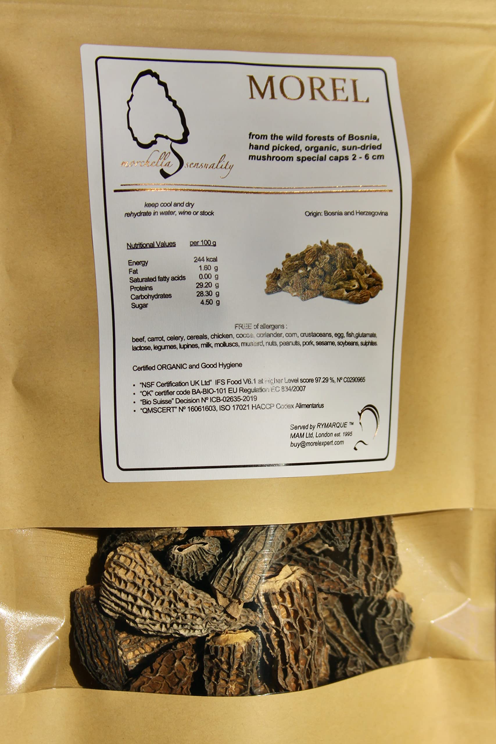 Morchella Wild Morel Mushrooms - Sun-Dried Caps (4 - 8 cm) - No Tails - 50 g