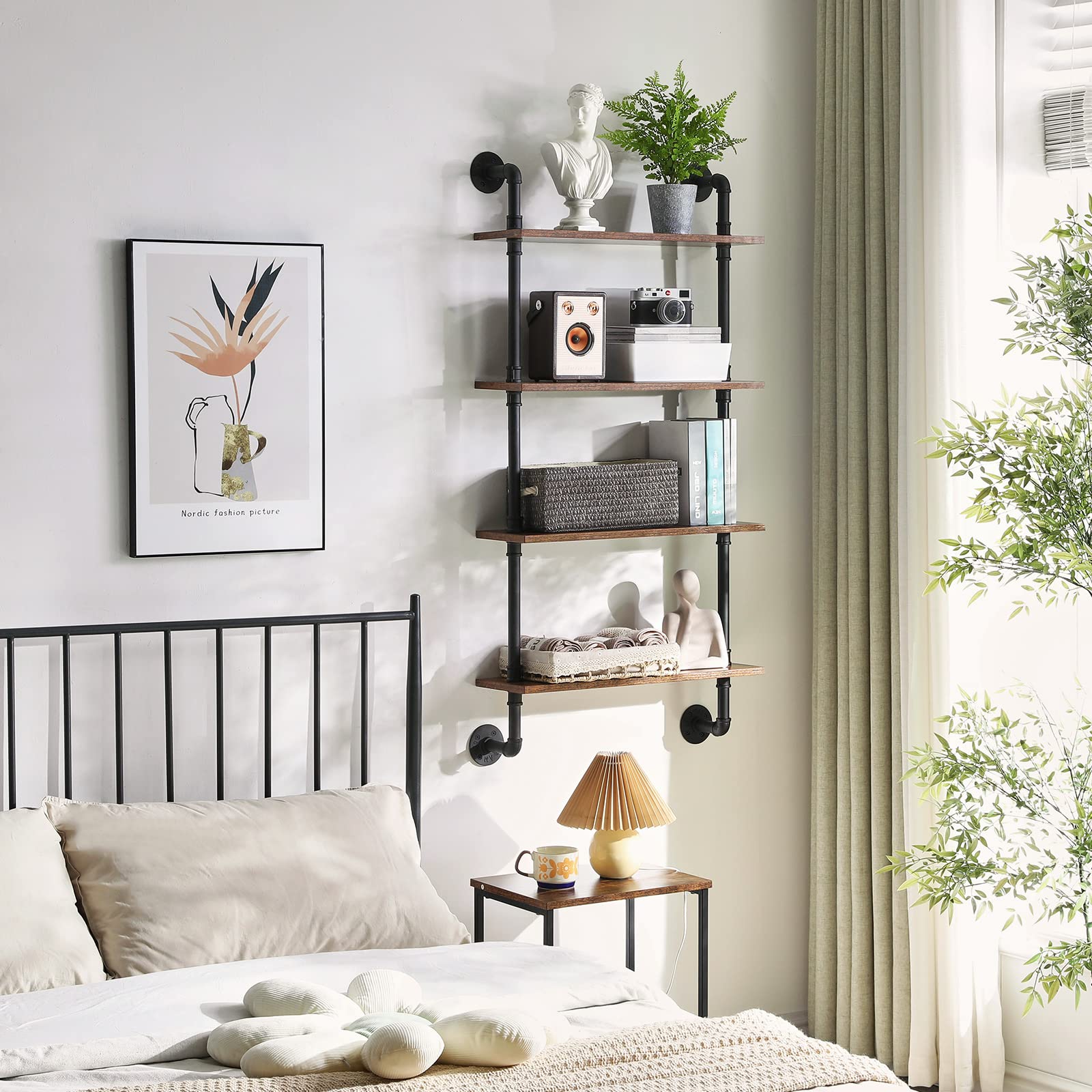 YMYNY 4 Tier Industrial Pipe Wall Shelves, Rustic Storage Racks, Floating Shelves, Wall Shelves, Kitchen Spice Rack, for Bedroom, Kitchen, Living