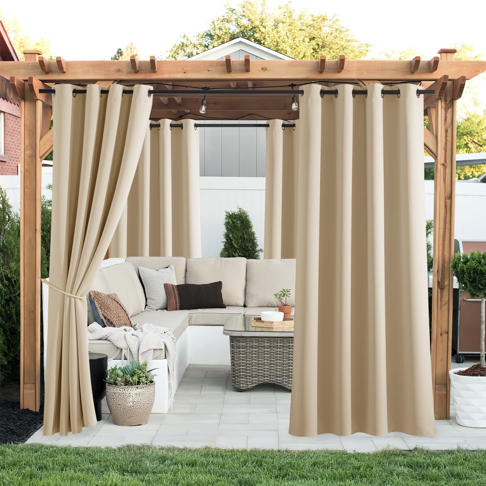 PONY DANCE Outdoor Curtains, Sun Protection & Privacy Screen, Balcony Curtain, Outdoor Curtain, Waterproof Eyelet Curtain, Gazebo & Patio Curtains, H