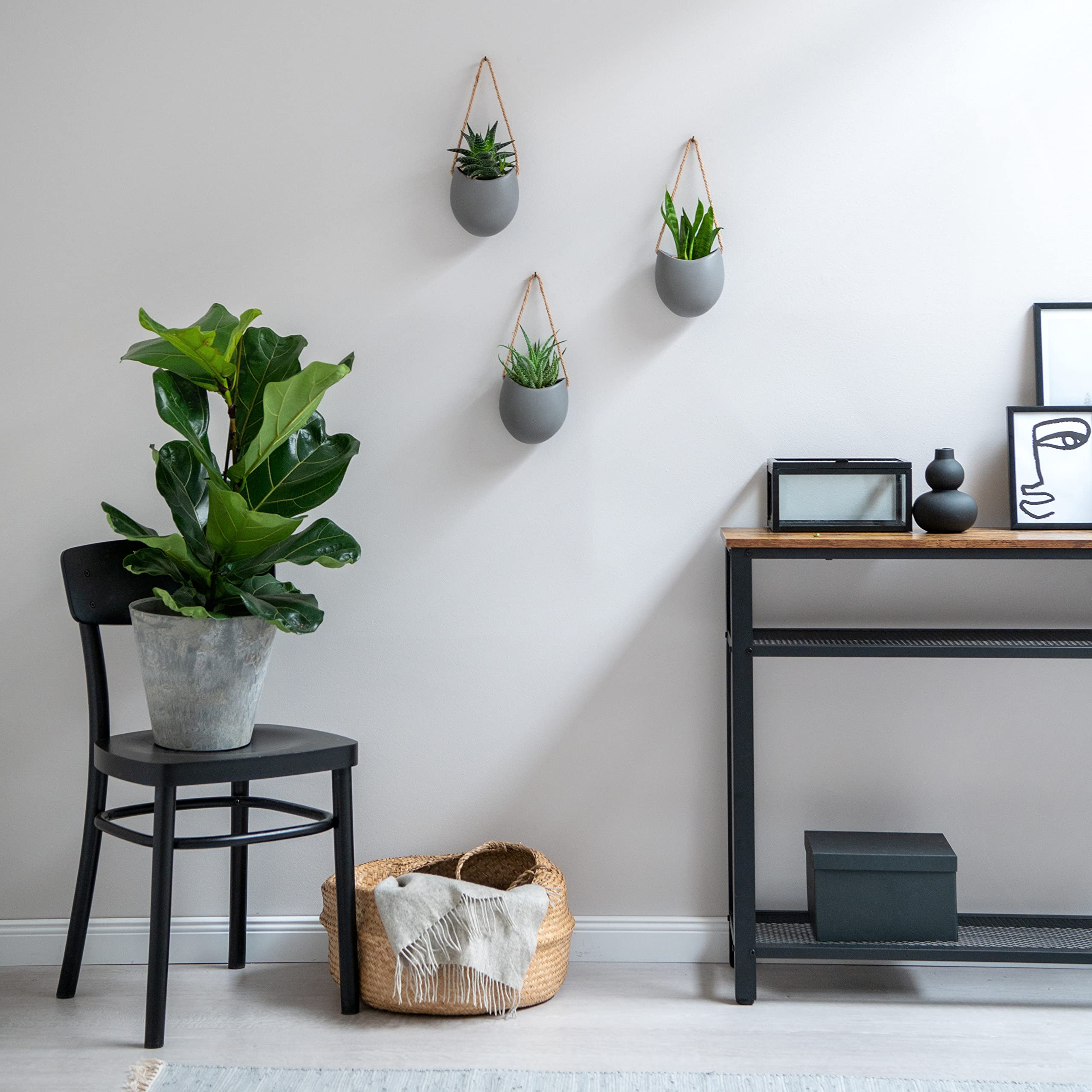 Kazai. Wall Planters -Ellie- | Hanging Ceramic Plant Pots, 3 Pieces, for Succulents and more | Wall Decoration for Indoors, Balcony and Garden | Grey