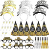 Solihigh 36pcs New Year Eve Party Supplies 2026, Happy New Years Headband Cone Party Hats Glitter Paper Eyeglasses and Blowers for Kids & Adults Noise