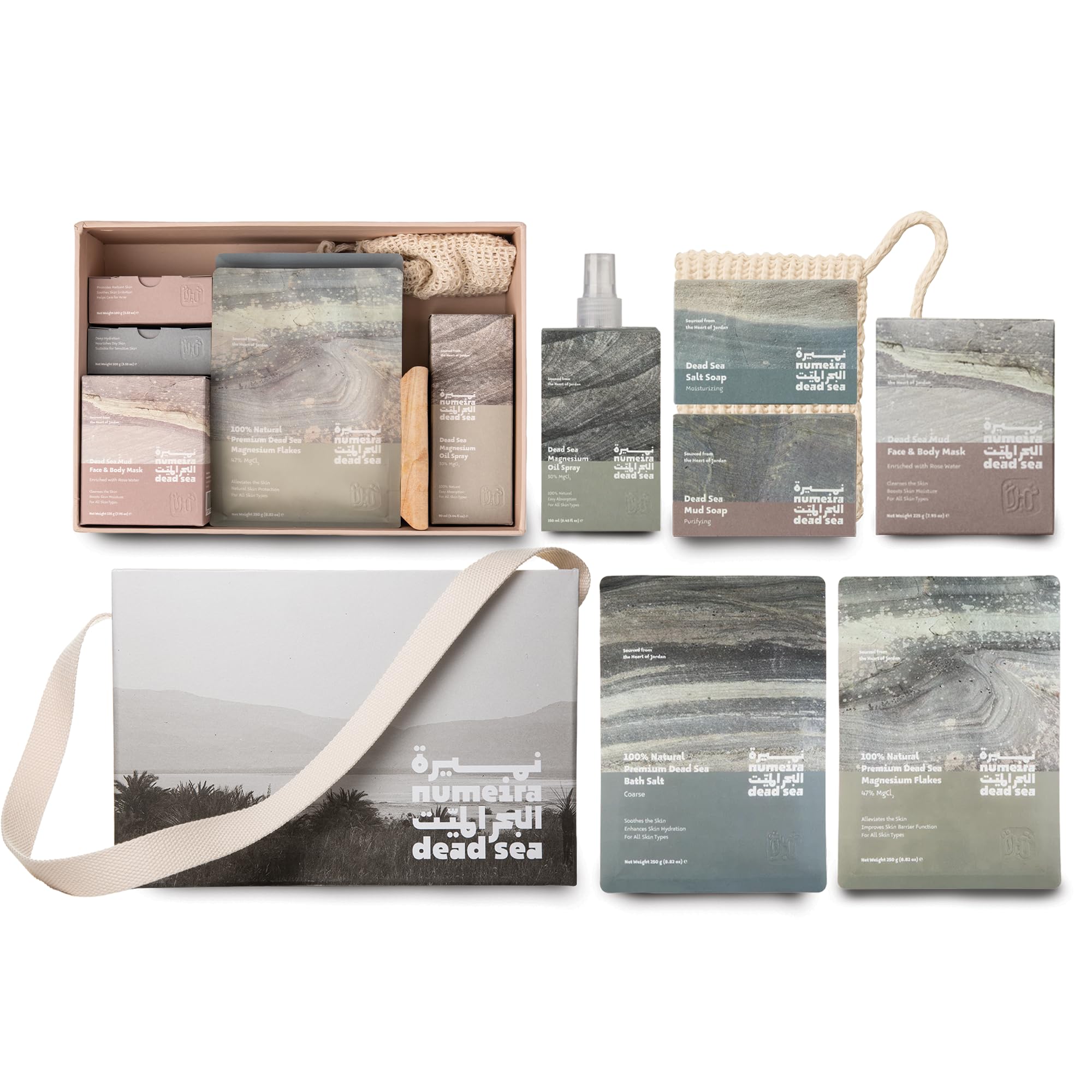 Geschenkset Totes Meer ? Spa-Korb mit Badesalz aus dem Toten Meer, Magnesium?l, Magnesiumbadeflocken, Salzseife, Mud-Seife, Schlammmaske, Luffa &