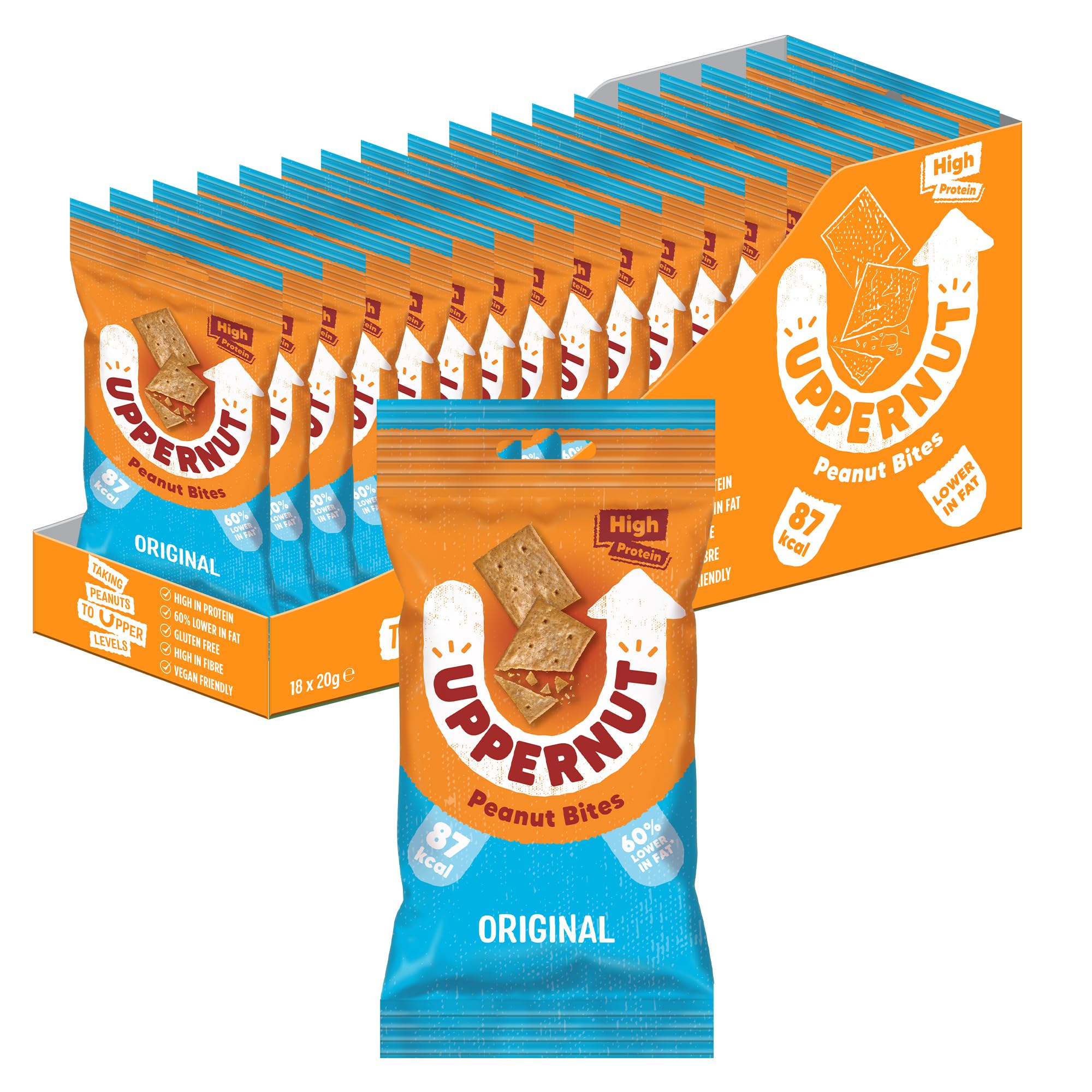 Uppernut Keto Crackers Original Peanut Bites - Pack of 18 x 20g Gluten Free Biscuits with High Protein, Vegan with Low Carbs, No Flour, 97% Peanuts &