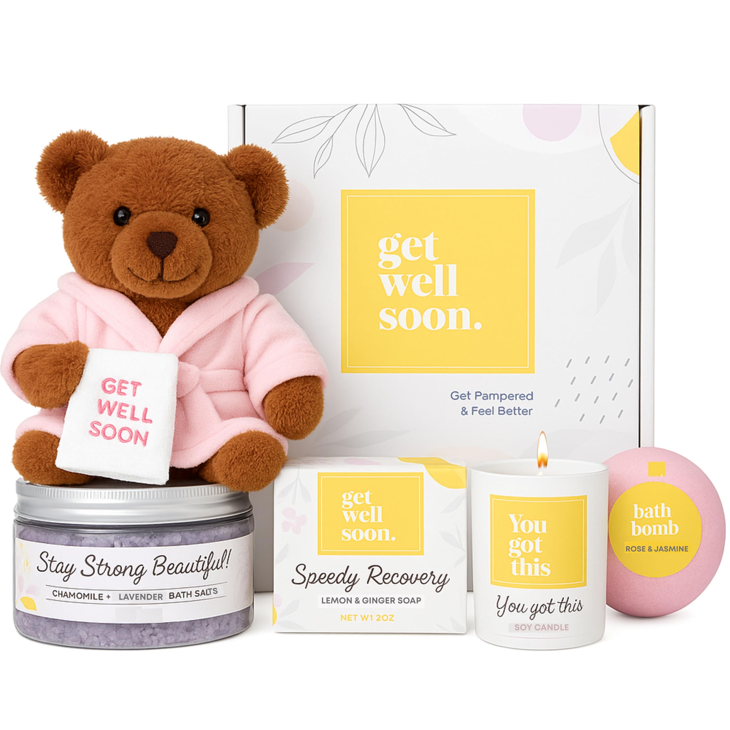 Get Well Soon Pamper Gifts for Women, Self Care Package for Her, Unique Thinking of You Wellbeing Present, 5 pc Get Better Soon Pamper Hamper with