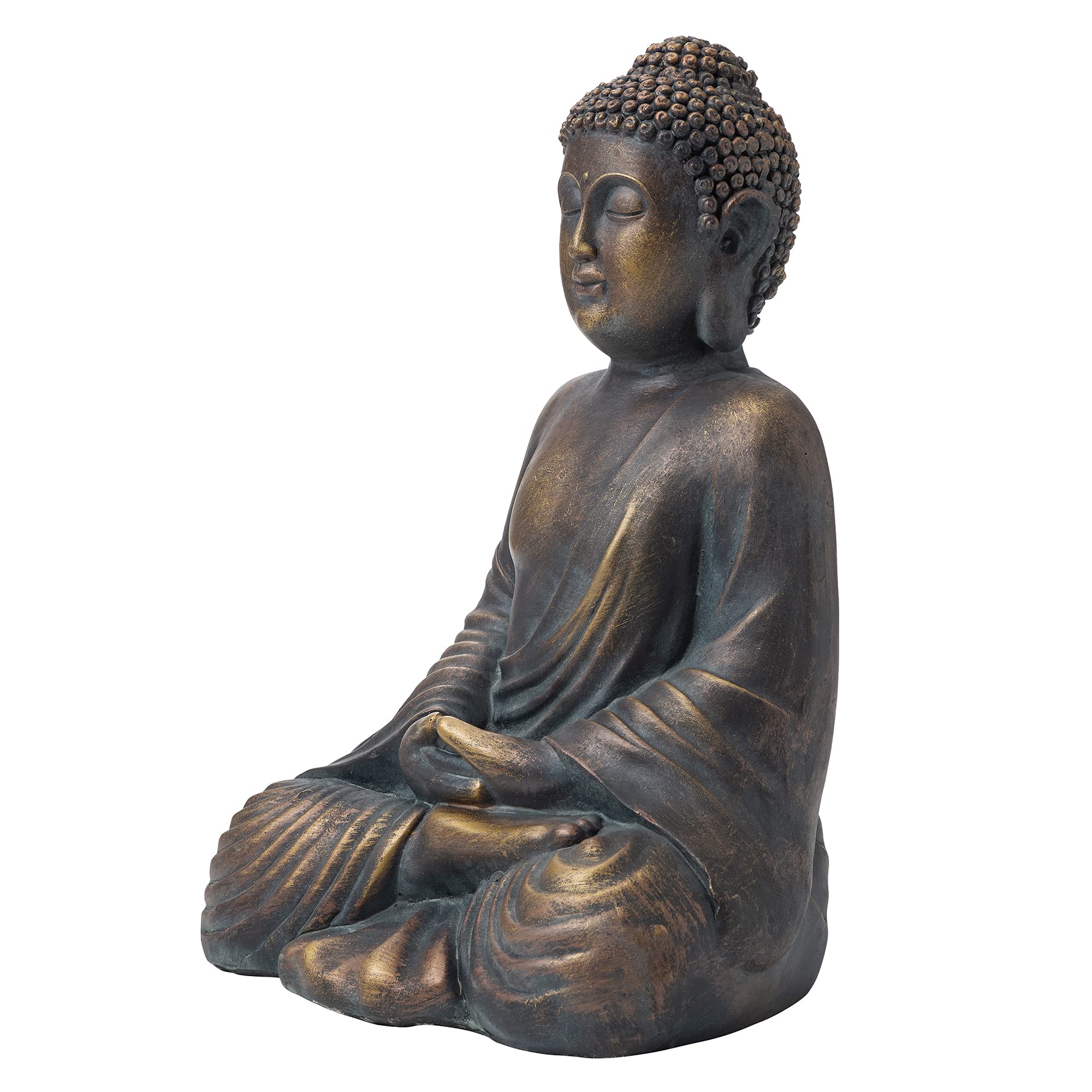 Glitzhome Meditating Buddha Statue, Magnesium Oxide, Fibre Glass, Bronze, 19 Inch Tall