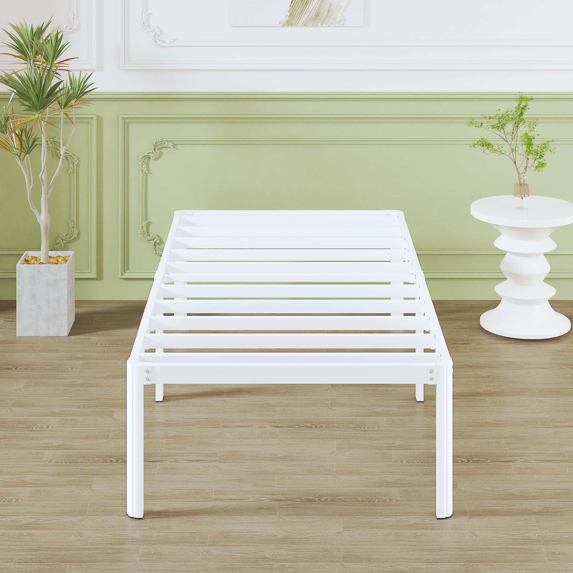 Lutown-Teen Single Bed Frame 90 x 200 cm with Rounded Corners, 41 cm High Metal Bed Frames Single with Steel Slats, Storage Space Underneath, Easy