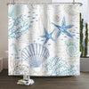 Xiaoterna Summer Marine Life White Shower Curtain Retro Nautical Coast Starfish Shell Coral Seahorse Waterproof Polyester Bathroom Curtain Underwater
