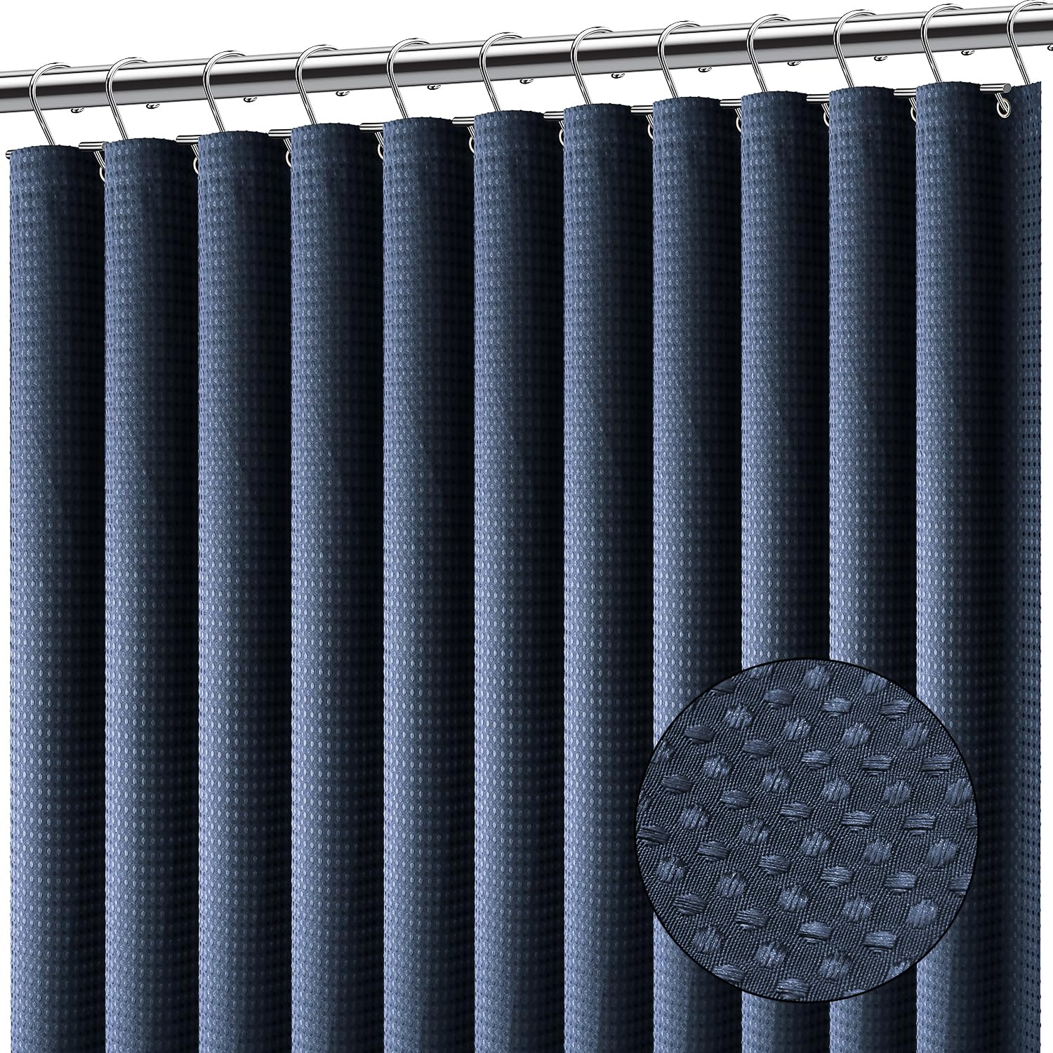 Clara Clark Navy Blue Shower Curtain - Hotel Quality Waffle Fabric Bath Curtain 72x72, Heavy Duty Waterproof Shower Curtains for Bathroom