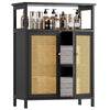 HITNET Bamboo Floor Cabinet, Bathroom Storage Cabinet with 2 Rattan Doors and Shelves, Freestanding Kitchen Cupboard Space Saving Home Decor, Black