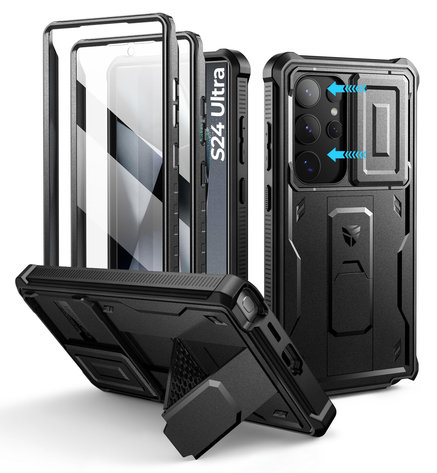 Dexnor for Samsung Galaxy S24 Ultra Case with Built-in Slide Camera Cover & Screen Protector & Kickstand, Heavy-Duty Shockproof Rugged Case Full-Body
