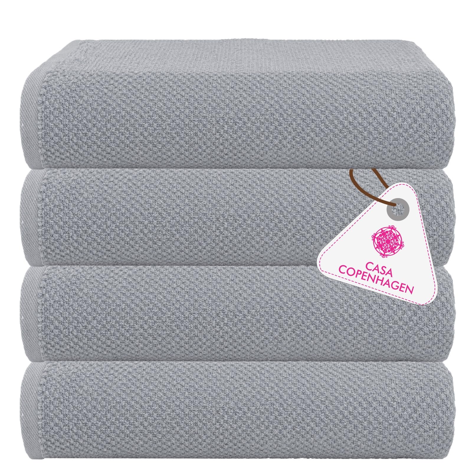 CASA COPENHAGEN Popcorn Textured 4 Piece Bath Towel Set - Grey Violet, 550 g/m?, 4 Piece Bath Towels, Cotton Towels Rough and Tough Use, Gift Set for
