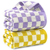 Jacquotha Checkered Bath Towel Set in Yellow and Lilac, Soft Colorful Bath Towels for Bathroom Spa, Large Shower Towels 2 Pack 55? x 27.5?, Thin Quick