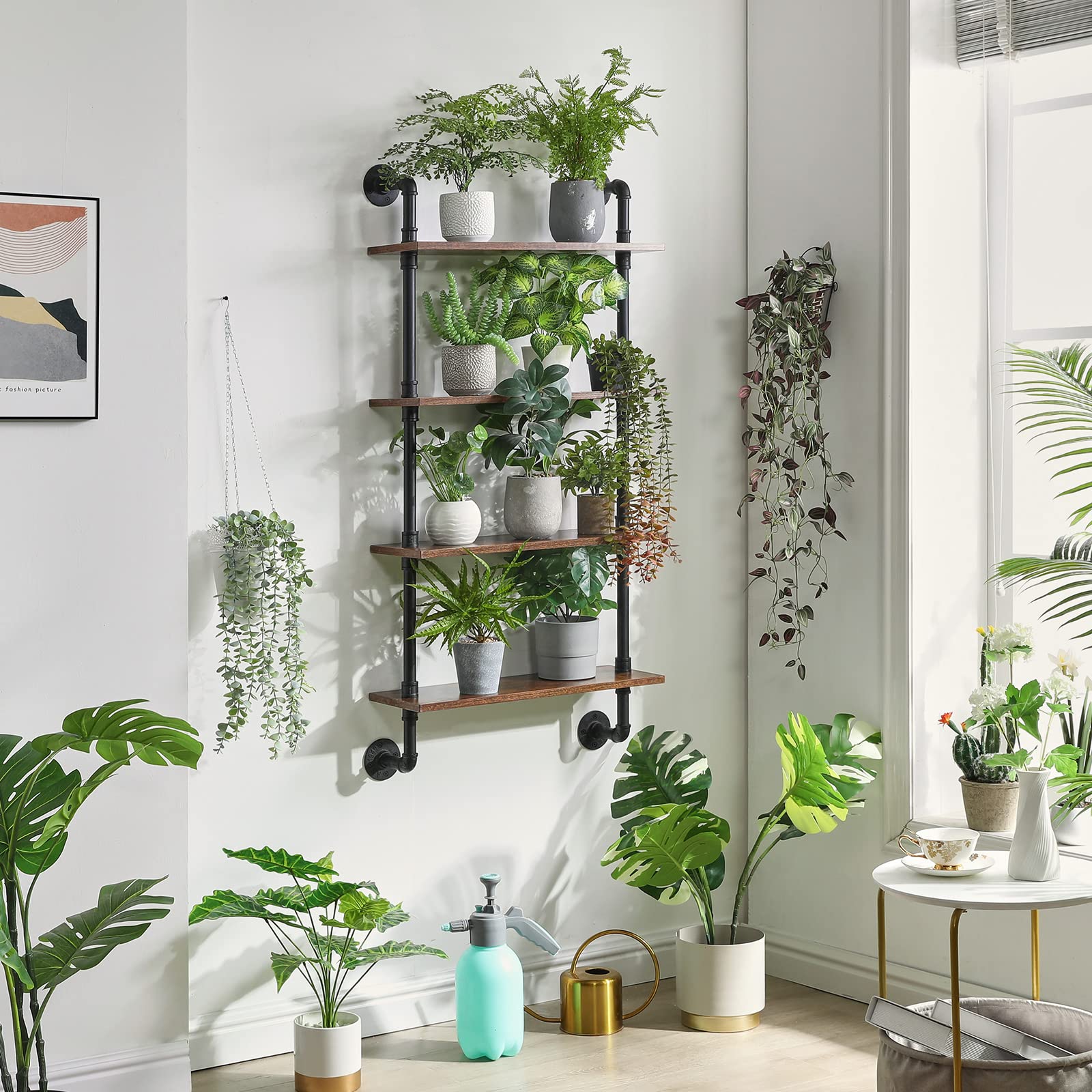 YMYNY 4 Tier Industrial Pipe Wall Shelves, Rustic Storage Racks, Floating Shelves, Wall Shelves, Kitchen Spice Rack, for Bedroom, Kitchen, Living