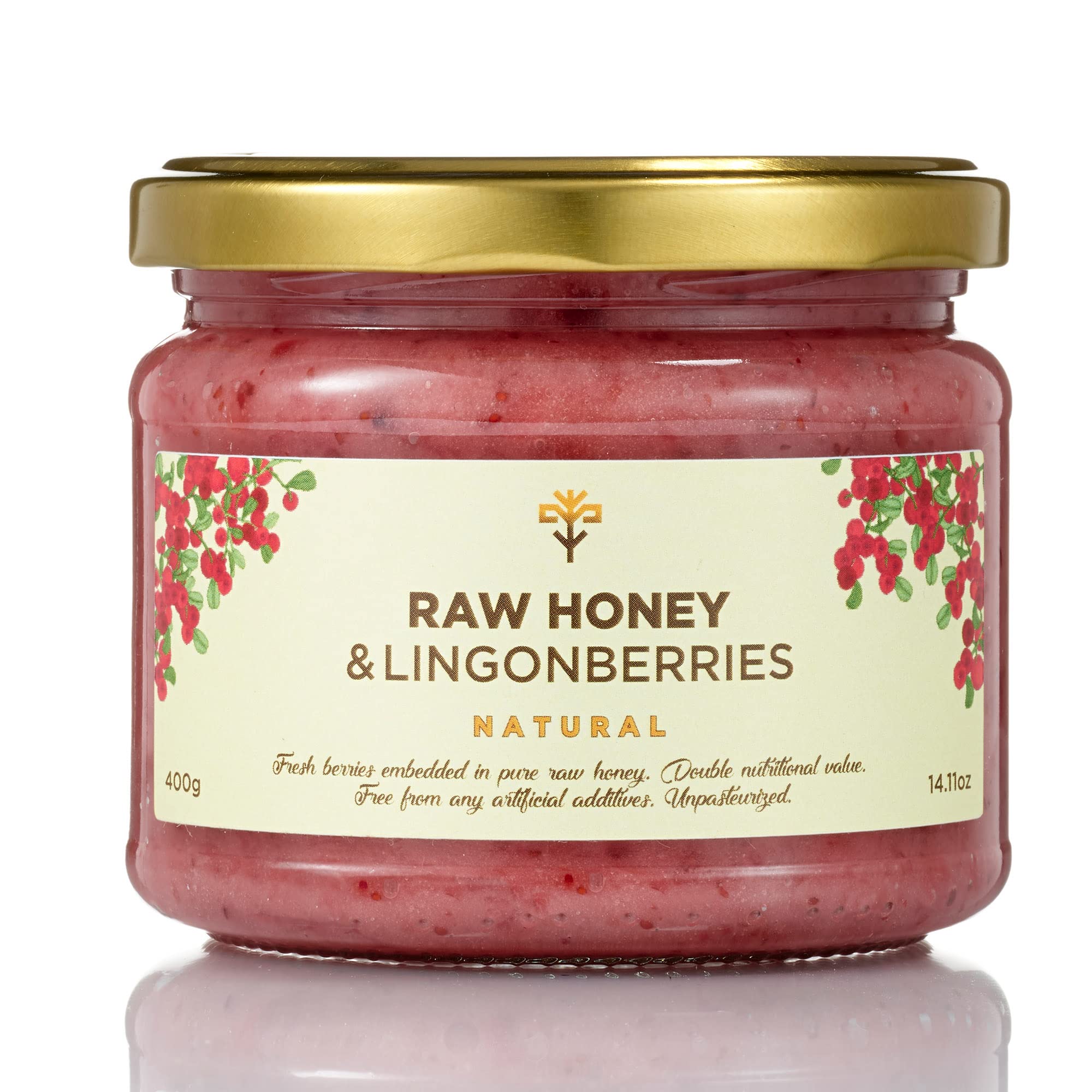 Earthbreath Raw Honey with Lingonberries 400g -100% Raw & Natural - Fresh Lingonberries ? No Artificial Additives