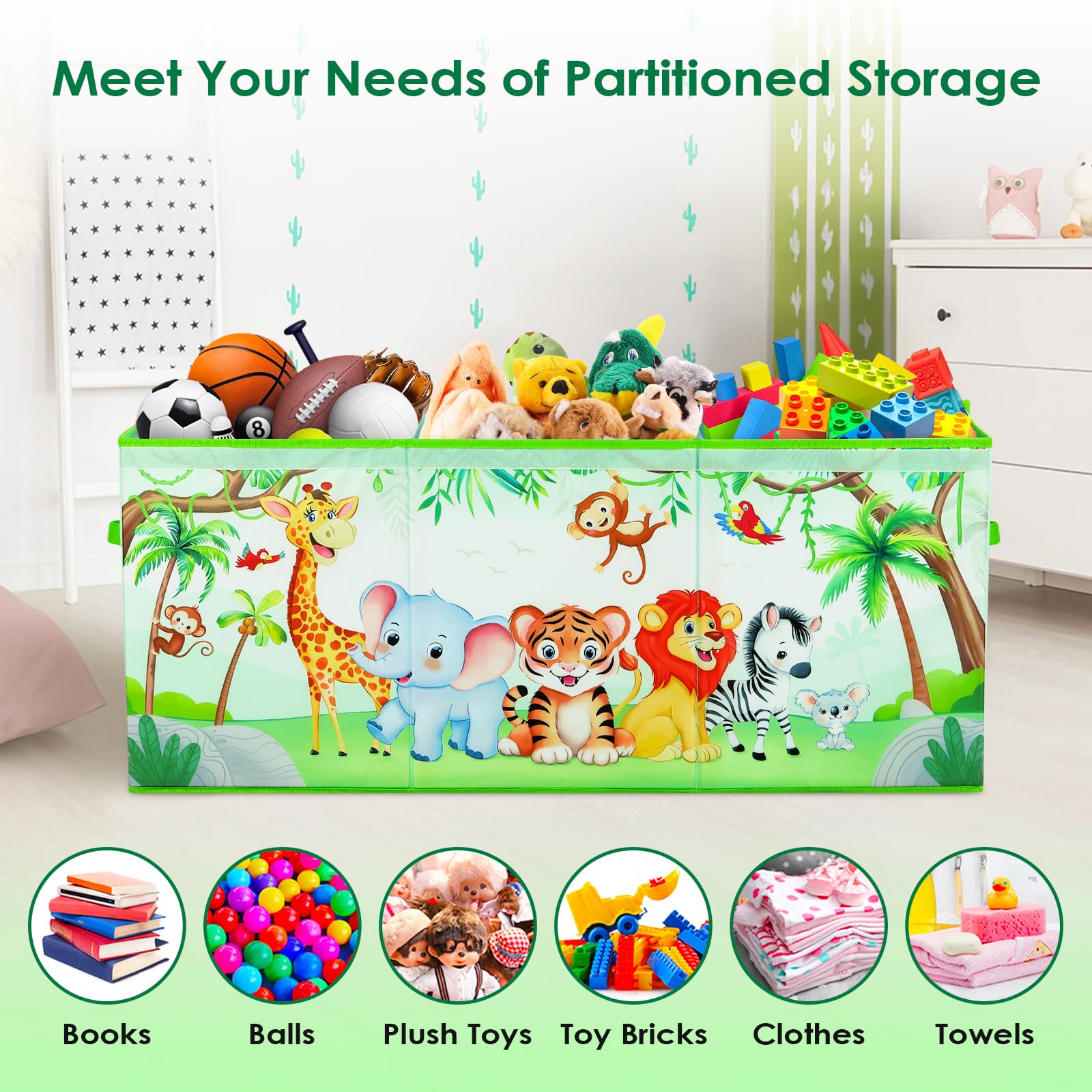 Decalsweet Jungle Animal Extra Large Kids Toy Storage Box with Lid,Foldable Oxford Toy Storage Organizer Box for Girls Boys-963240cm-Lightweight Toy